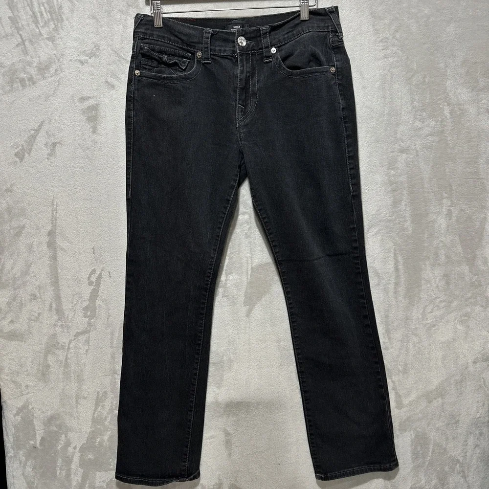 True Religion Ricky Relaxed Straight Black Dark Wash Denim Jeans Men's Size 32